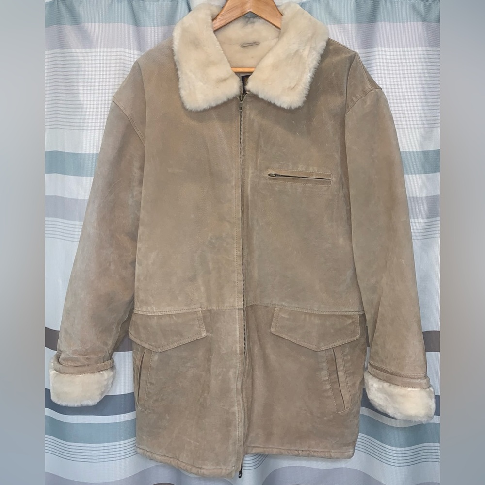Vintage Foxrun 100% Leather W/Faux Fur Lining Full Zip Coat Jacket Ranch Cattle